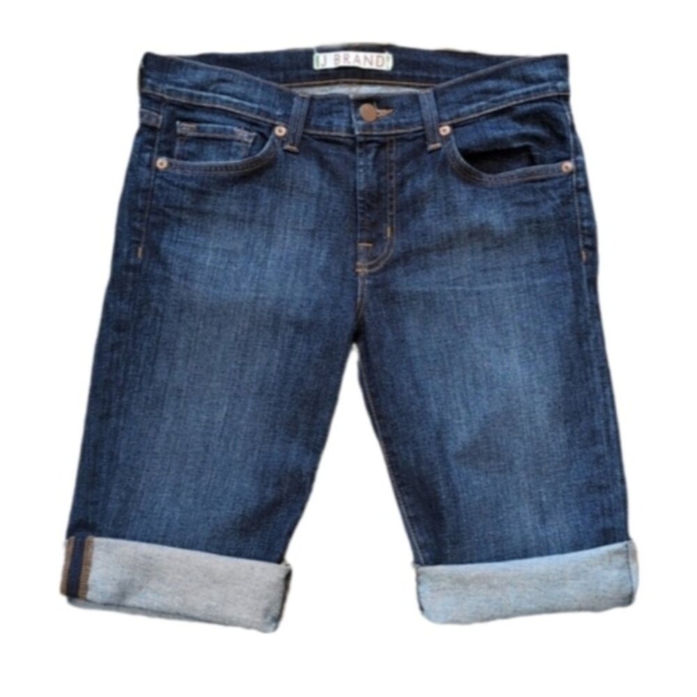 J Brand Cuffed Denim Shorts Saturn Blue Womens Size 27 Bermuda Slim Selvedge